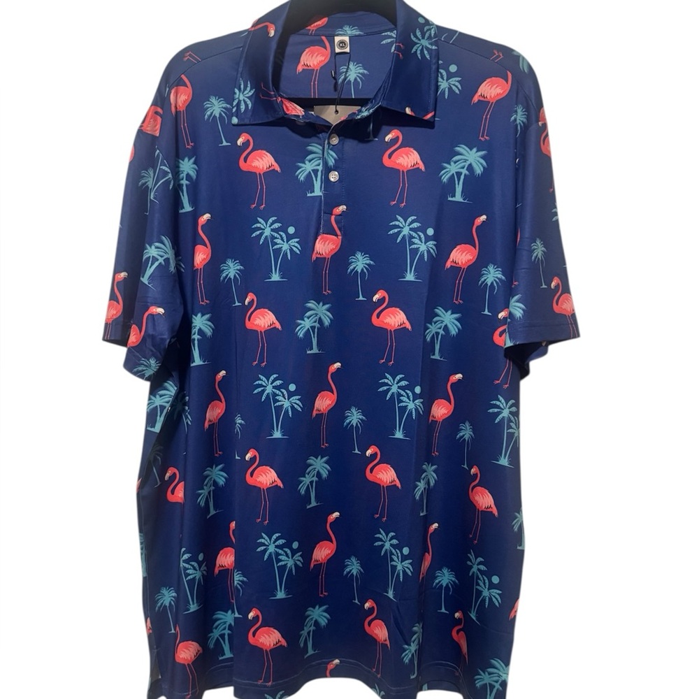 Vibrant Flamingo Print Polo Shirt NWT